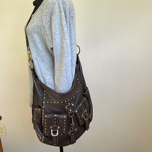 Rafe handbag, brown with metal accents